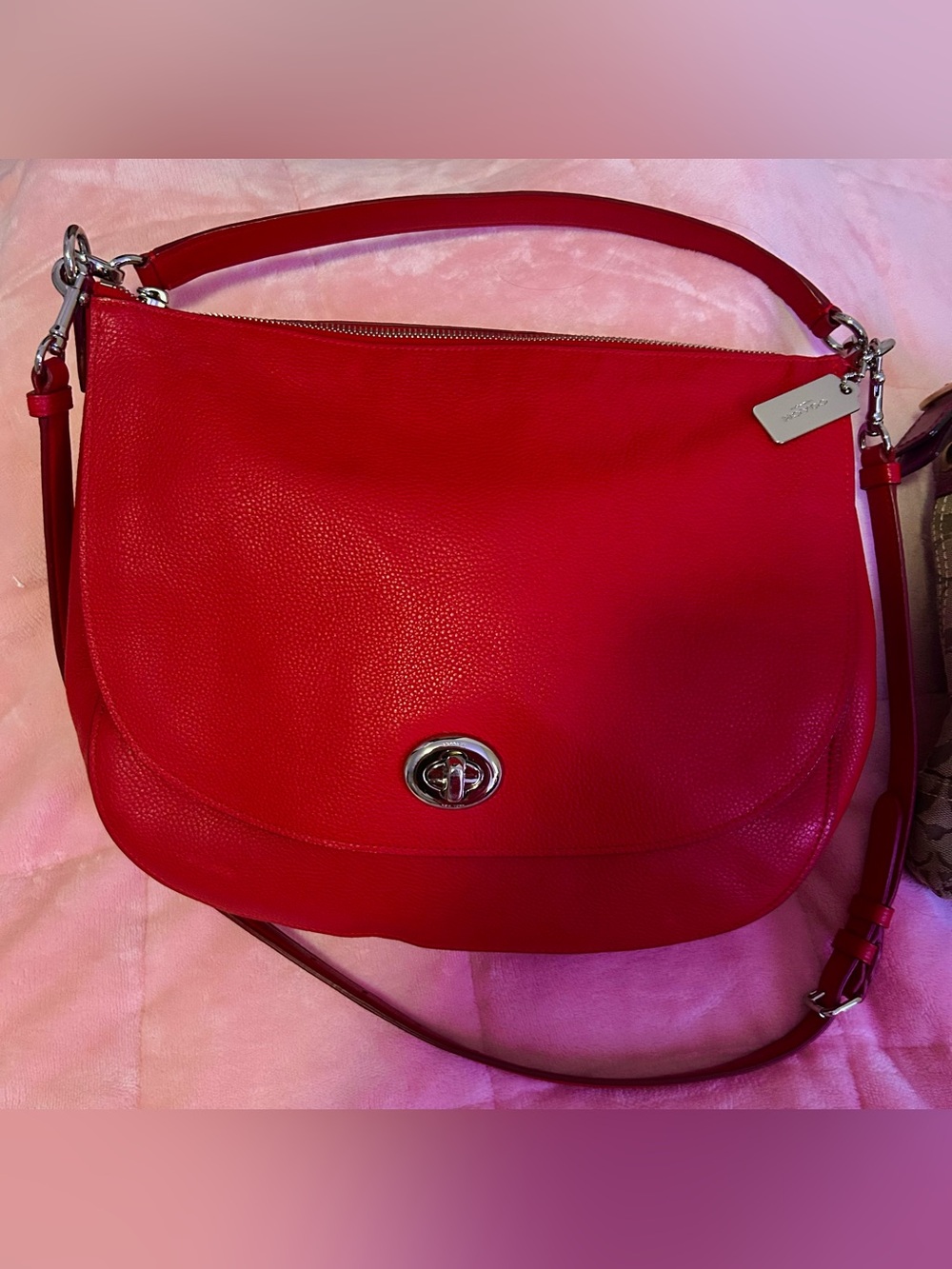 Coach True Red Pebbled Leather Turnlock Hobo Bag 36762